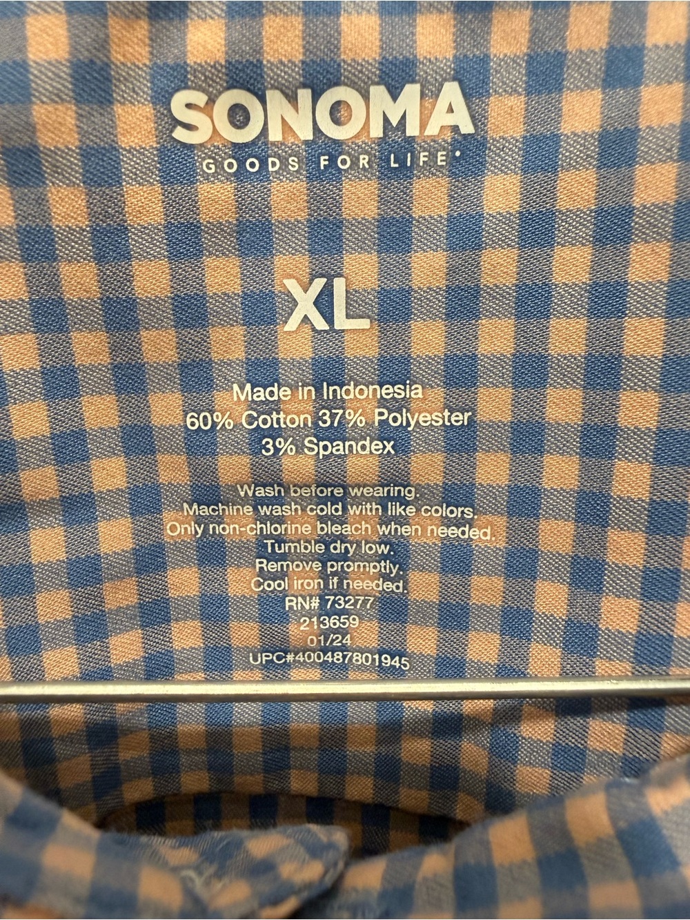 Sonoma Blue and Tan Gingham Button-Down Shirt XL